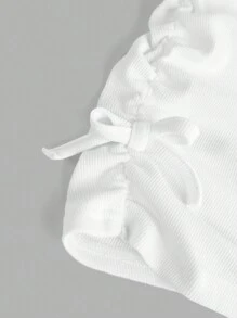 SHEIN Vestido corto de cuello redondo con mangas cortas fruncidas y estampado gráfico punk para niña preadolescente - Blanco - Ver 5