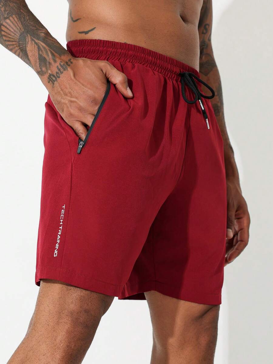 Coreblaze Boyfriend Style Men Drawstring Simple, Versatile, Daily, Casual, Sports Shorts Gym Short Basketball Hand Sanitizer School Red Lightweight - Burgundy - View 1
