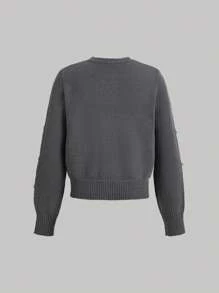SHEIN MOD Cárdigan de cuello redondo de manga larga con adorno de lazo gris, otoño/invierno - Gris - Ver 7