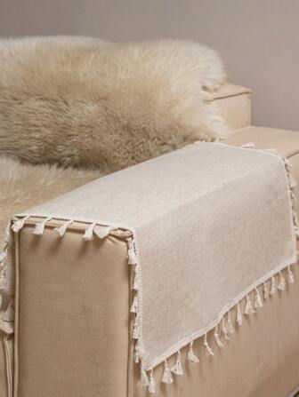 Tokoto 1 件米色桌布，现代波西米亚风格亚麻方形餐垫/餐巾，适用于节日装饰、派对、咖啡厅、餐厅、厨房、卧室、酒店、小桌子、床头柜、沙发、鞋柜，所有季节