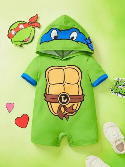 TEENAGE MUTANT NINJA TURTLES | SHEIN Baby Boy Casual Cartoon Turtle Design Printed Hooded Romper