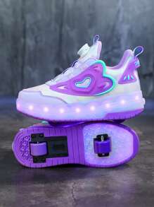 Zapatos de patines con luz LED para niños recargables con múltiples modos, soporte removible, decoración de plástico con forma de corazón, ajuste de hebilla y diseño elegante, fácil de poner y quitar, adecuado para patinar en interiores y exteriores en primavera/otoño. - Multicolor - Ver 6