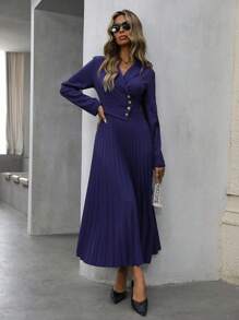 Aveloria Modichic Kiểu Pháp cổ điển sang trọng kiểu cổ áo Blazer có cổ chắp vá xếp li viền váy cho nữ - Màu tím - Xem 5
