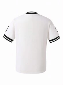 SHEIN Tween Boys Crew Neck Letter & Striped Print Short Sleeve T-Shirt - Black - View 2