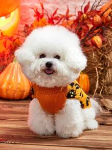 PETSIN Thiết kế hình dơi và đầu lâu Halloween Áo len không tay cổ cao ấm cúng cho chó và mèo chất lượng cao - trái cam - Xem 5