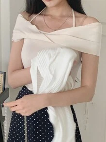 DAZY 女士纯色吊带简约休闲衬衫 - 米色 - 查看 3