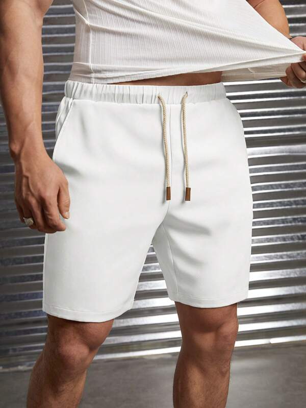 Manfinity VCAY Men's Simple Daily Style Woven Drawstring Shorts, Back To School