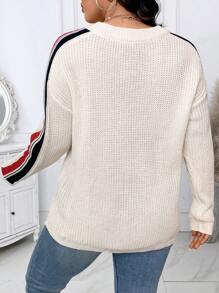 SHEIN Essnce Plus Size Women's Contrast Color Minimalist Long Sleeve Pullover Sweater, Casual Wear