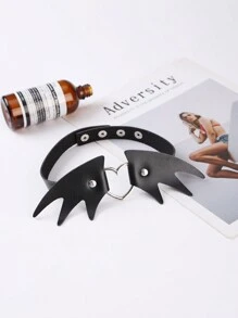 恶魔之翼设计心形扣环颈链，适合节日 - 黑色 - 查看 2