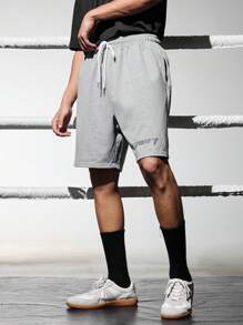 Manfinity Sport Corelite Pantalones cortos deportivos de verano de unicolor y estilo informal para hombres, pantalones cortos escolares grises - Gris - Ver 1