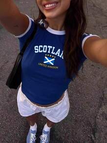 INAWLY 字母圖形對比邊裝T恤