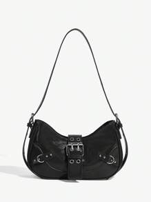 1 Piece Shoulder Bag With Adjustable Shoulder Strap In Punk Style Decorated With Rivets, Y2K Style, For Teenagers - màu đen - Xem 2