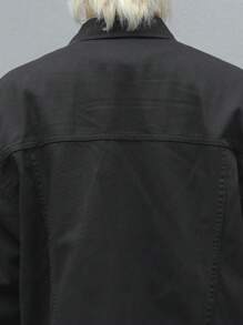 Manfinity Homme Men Spring And Autumn Contrast Color Work Pocket Long Sleeve Loose Casual Denim Jacket - Black - View 7