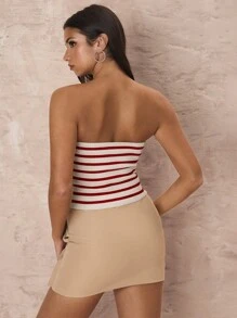 Zolique 女士夏季休闲条纹修身抹胸针织衬衫