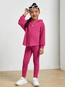 SHEIN Moletom com Capuz e Leggings com Ombro Caído para Jovens