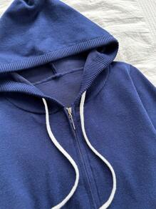 Soleia Casual Colorblock Long Sleeve Knitted Cardigan, Autumn/Winter - Navy Blue - View 5