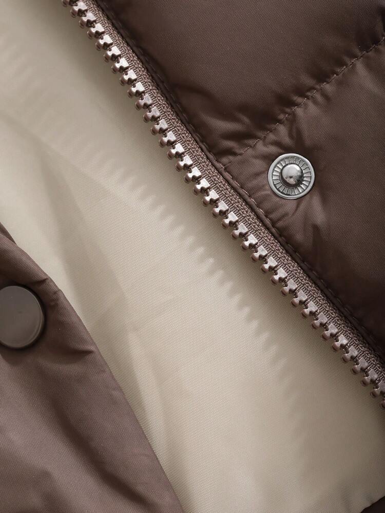 Women Contrast Panel Hooded Casual Padded Coat,Winter Women Clothes,Padded Coat Women Jacket