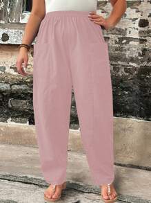 Calvaya Plus Size Women's Plain Simple Everyday Pants - Dusty Pink - View 3