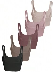 SHEIN 5 chiếc áo lót màu trơn không dây thoải mái dành cho nữ cỡ lớn - Nhiều màu - Xem 4