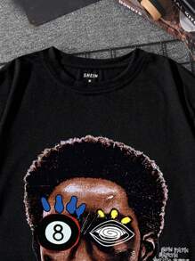 تي شيرت تي شيرت صيفي بأكمام قصيرة وياقة مستديرة بطباعة شخصية كرتونية للرجال