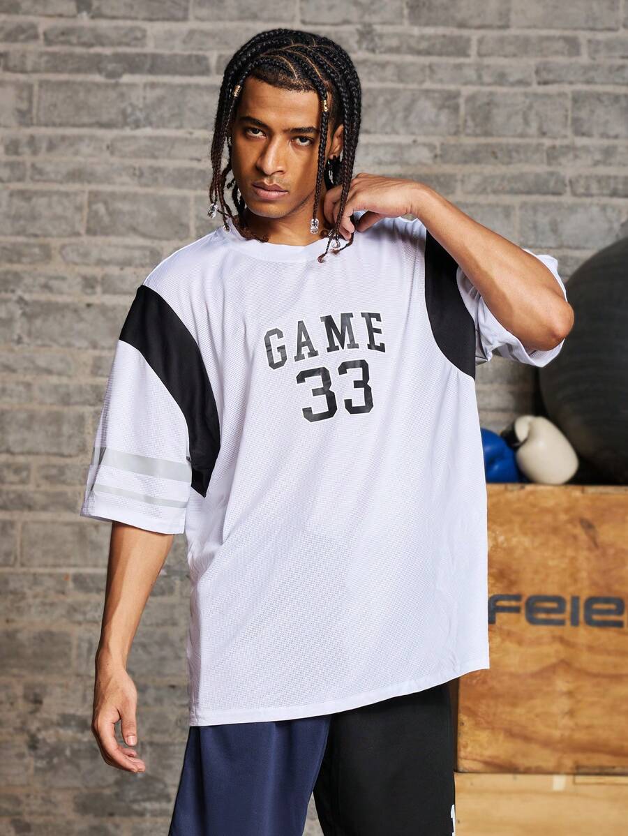 Manfinity Sport Corelite Boyfriend-Stil Herren Crew Neck Kurzarm T-Shirt mit Buchstaben-Muster, einfaches lässiges Top