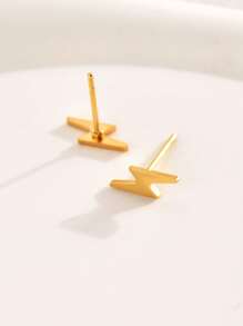 Par de aros minimalistas elegantes de acero inoxidable chapado en oro de 18 quilates, de forma geométrica - Amarillo Oro - Ver 4