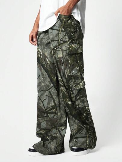 Street Life Jeans amples et lâches à imprimé de branches pour hommes, pour l'école