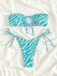 SHEIN Swim Women's Printed Simple Daily Wear Bikini Set, Random Print Summer Beach - Multicolor - View 5