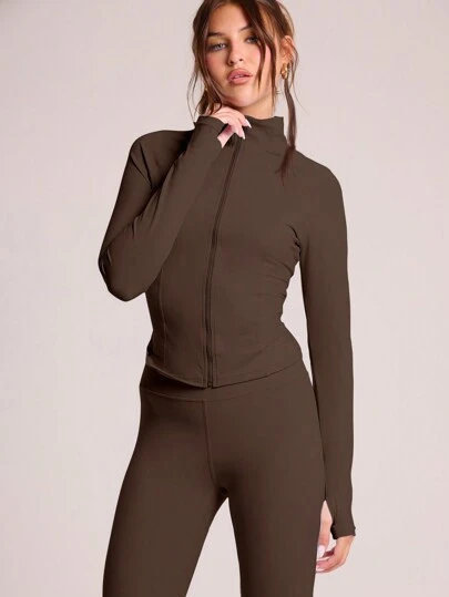 Musera Sport Chaqueta ajustada de cuello alto de manga larga con cremallera completa, para pádel, tenis, pickleball, gimnasio, fitness, otoño, pilates y uso diario casual