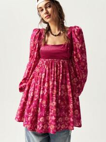 Bohemela Women's Floral Print Long Sleeve Mini Dress For Vacation, Autumn