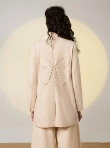 JACOBO SIN A 设计师女士商务休闲双排扣长款正式西装外套，适合商务、春季/假日、度假、外出、节日、伊比萨岛装扮、办公室 - 米色 - 查看 4