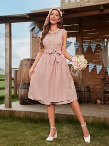 Chiquease Women's Fitted Elegant A-Line All-Over Ditsy Floral Dress - Pink - View 4