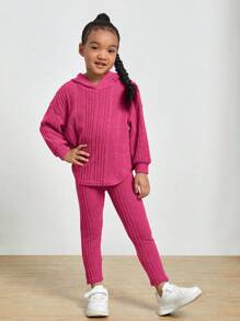 SHEIN Moletom com Capuz e Leggings com Ombro Caído para Jovens