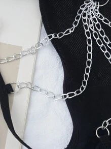 Sexy Thong With Hollow Back And Chain Thong - Black - View 3