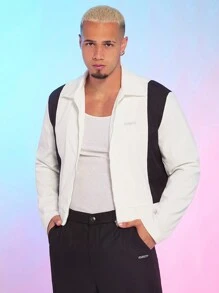 FeverCity Chaqueta holgada de tejido negro y blanco de manga larga para hombre, para otoño e invierno - Blanco y Negro - Ver 5