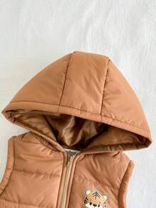 Cozy Pixies 3pcs Baby Boy Set: Letter Print Knit Soft Crew Neck Sweater, Pants And Hooded Vest - Apricot - View 7