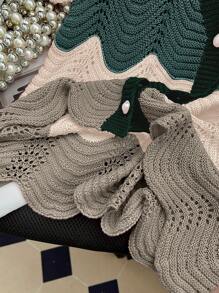 Calvaya Plus Size V-Neck Front Button Contrast Color Short Sleeve Cardigan - Dark Green - View 6