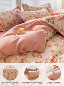 2/3pcs Duvet Cover Set, Bedding, Cozy And Warm Bedding, Skin-Friendly Comforter Cover Set, Floral Printed Pattern, Easy Care And Durable, Autumn And Winter Bedding For Guest Room And Bedroom, Fits For All Size Beds - Twin, Full, Queen, King, Cozy Room Decoration, 1 Duvet Cover And 1/2 Pillowcases, Machine Washable - Pink - View 4
