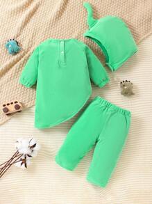 SHEIN 0-6 Months Baby Boy Pea Style Costume Cartoon Design Holiday Outfit Winter Jacket - Green - View 2