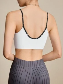 Lifespree Women's Contrast Trim Faux Pearl Decor Camisole Sports Bra