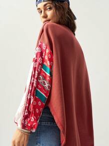 Bohemela Women's Round Neck Long Sleeve Vacation Graphic Loose Casual T-Shirt, Fall - Red - View 8