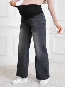 SHEIN Maternity Faded Print Flared Leg Jeans - Grey - View 5