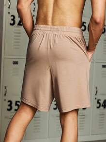 Gym Rark Boyfriend Style Men's Front Tie Letter Print Pocket Shorts Casual Vacation School Sweat Pants - Khaki - View 2