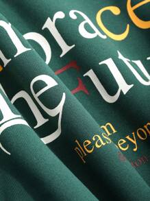 DAZY Men Autumn Lettering Pullover Sweatshirt - Green - View 8