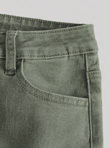 SHEIN Girlism Teen Girl Button Belt Loop Flare Street Style Jeans - Army Green - View 3