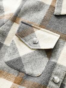 Tween Girls Plaid Short Urban Fashion Elegant All-Match Autumn And Winter Knitted Coat - Apricot - View 7