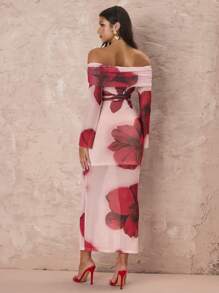 SHEIN X  Ignacia Antonia Glamine Off-Shoulder Floral Print Fitted Dress, Casual/Resort