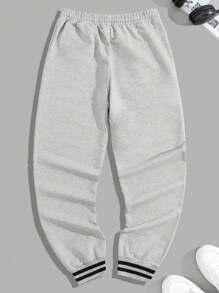 RueChic Cotton Men Striped Ribs Regular Sweatpants - Grey - View 2