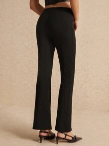 SHEIN Frenchy Y2k V-Neck Waist Hoop Design With Pit Article Fabrics, Knitted Long Flare Leggings Pants, Women Clothes, Casual Women Dresses, Fall Clothes, Women Dresses, Black Leggings - Black - View 6