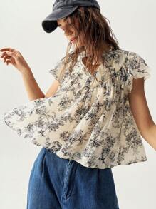 Bohemela Women's Vacation Floral Pattern Blouse - Apricot - View 3